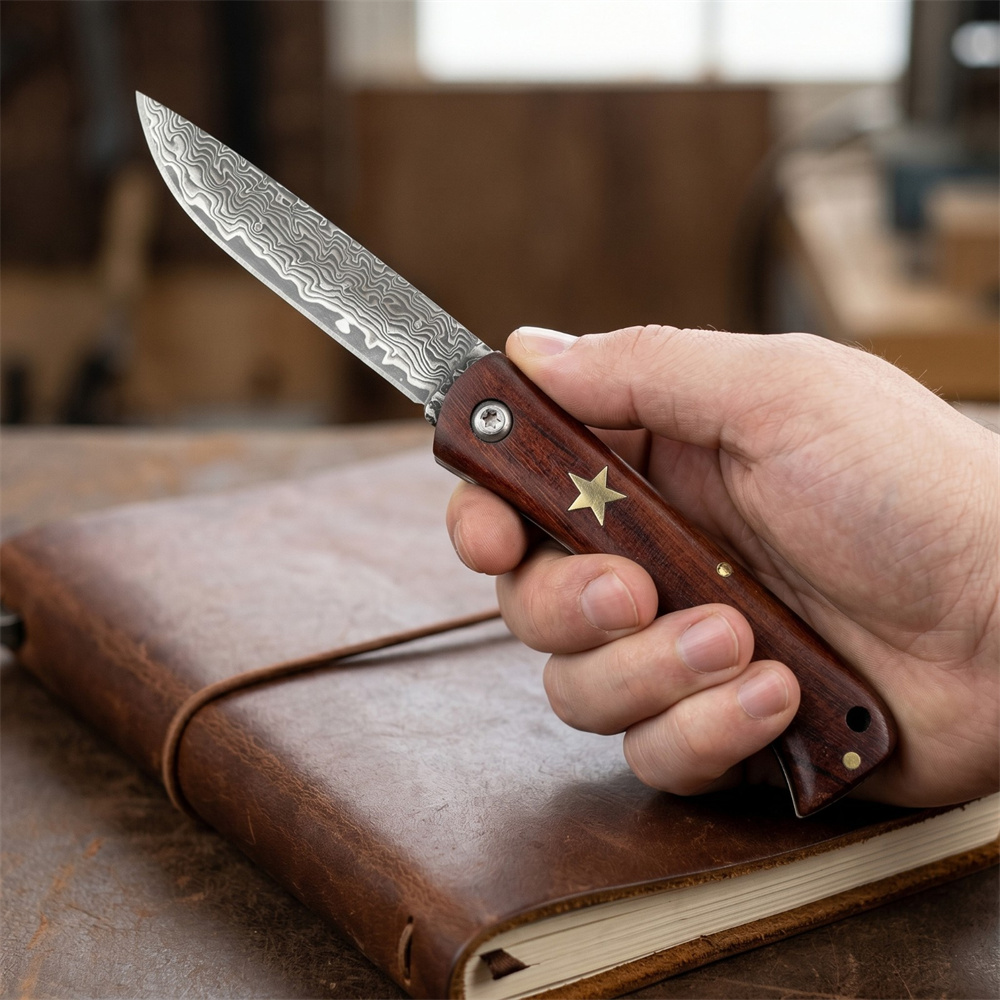 Edc Fixed Blade Deep Carry - سكين جيب دمشقي قابل للطي صغير